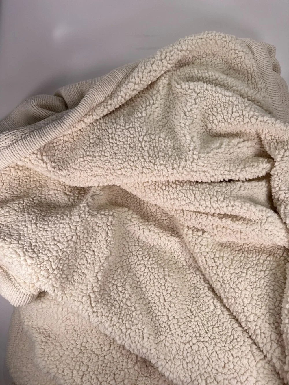 POTTERY BARN Chunky Knit Sherpa Backed Blanket Ivory Cream Queen 90x96